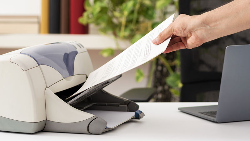 pessoa a usar impressora em casa